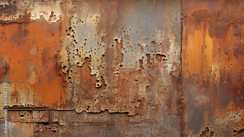 Blue orange rough and rusty old iron surface, a grunge abstract background	