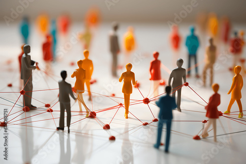 Networking representado  por pequeñas figuras con forma humana photo