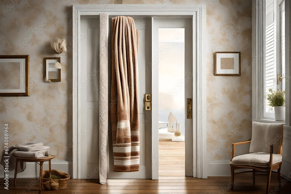 Curtains with door - obrazy, fototapety, plakaty 