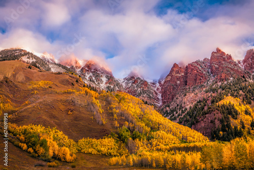 Colorado autumn scene in the White River National Forest opposite the Maroon Bells