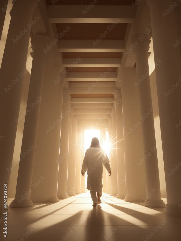 jesus waliking on a holy place, desert,ancient desert temple church jesus waliking on a holy place, desert,ancient desert temple church
