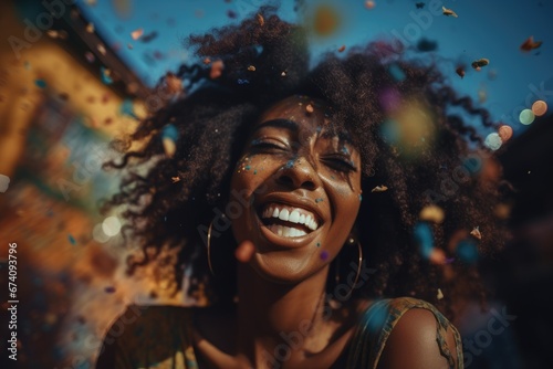 Portrait of African American girl in confetti, AI generated