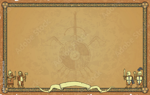 Rectangular Medieval Parchment with Knights and Coat of Arms