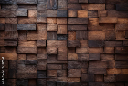 Grunge dark tiled wood wall background, squared shape