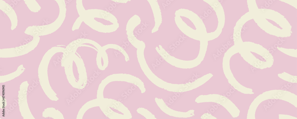 Fun pastel colored line doodle seamless banner design. Squiggles and swirls with loops. - obrazy, fototapety, plakaty 