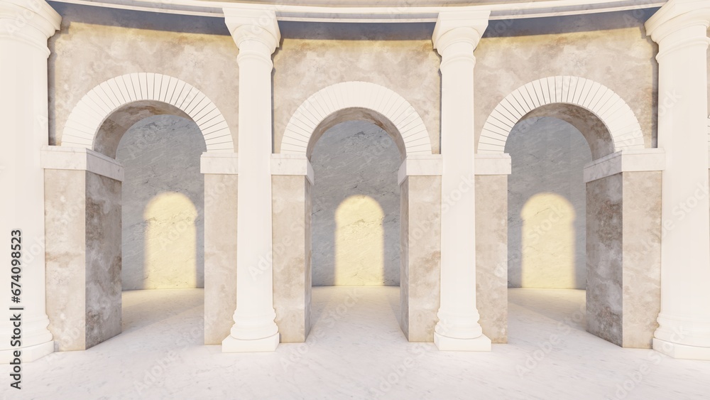 Architecture interior background empty arched pass 3d render