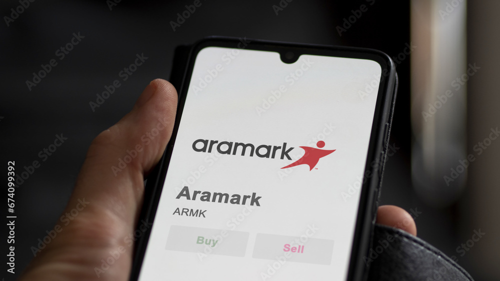November 07th The logo of aramark incorporated on the screen of an