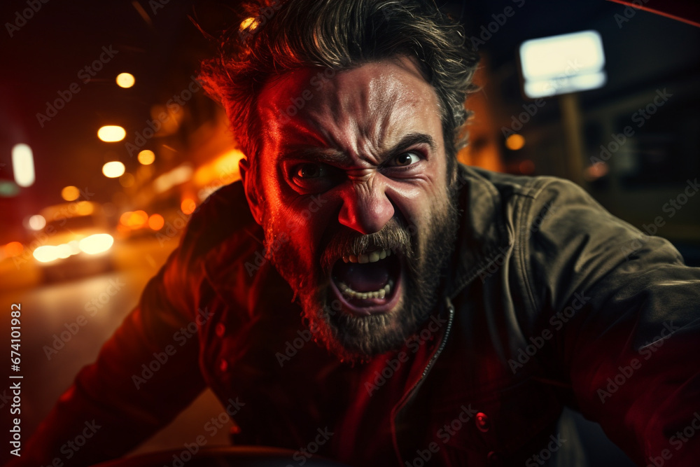 Upset driver After Traffic Accident at night. Upset driver After Traffic Accident at night.