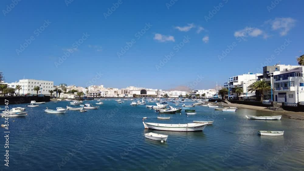 Charco de San Ginés lagoon in Arrecife, small boats, Lanzarote, Canary Islands, Spain, 4k video Charco de San Ginés lagoon in Arrecife, small boats, Lanzarote, Canary Islands, Spain, 4k video