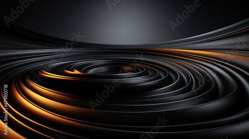 Abstract black luxury geometric background with flowing lines and waves. Modern shiny gold wavy lines on black color background