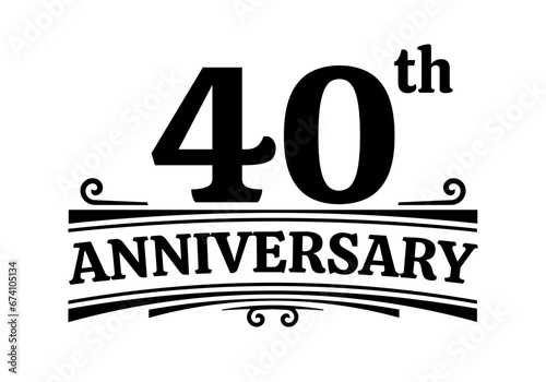 40 years anniversary logo, icon or badge. 40th birthday, jubilee celebration, wedding, invitation card design element. Vector illustration.