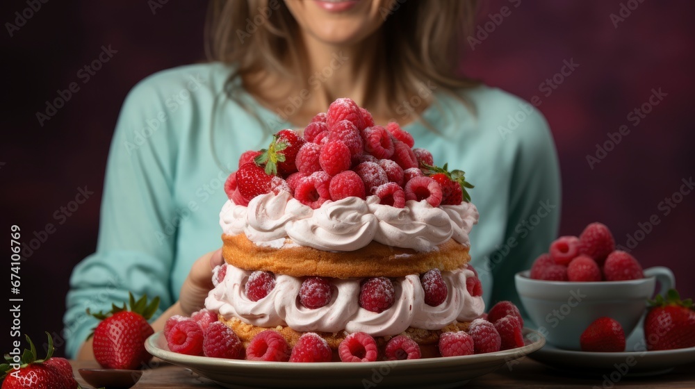 Senior Woman Holding Easter Cake While , Bright Background, Background Hd