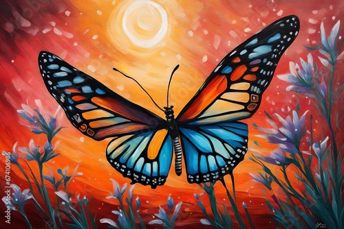 acrylic painting for butterfly on calm sunset canvas painting  © Shahla