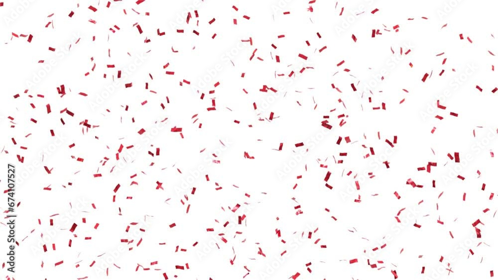 x5 red confetti rain launched from a cannon slowly falling - separated alpha channel - 4k 60fps