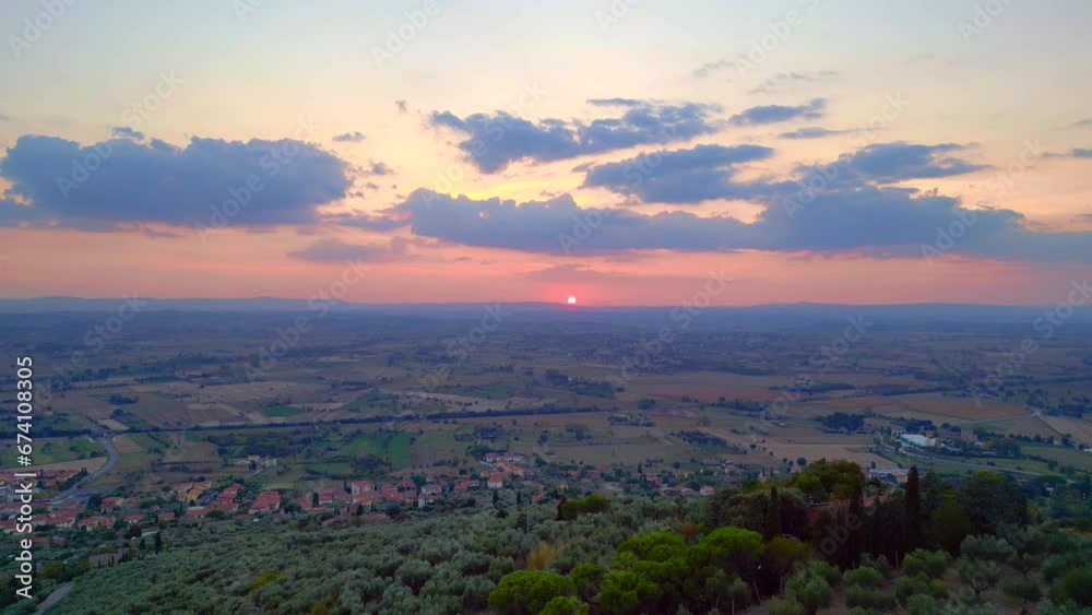 Wonderful aerial view flight drone Tuscany valley Cloudy sky sunset italy nature Wonderful aerial view flight drone Tuscany valley Cloudy sky sunset italy nature