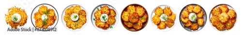 set of Delicious Plates of Potato Latkes isolated cutout on transparent backgrounds