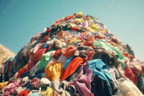 A huge mountain of clothes on the street photo