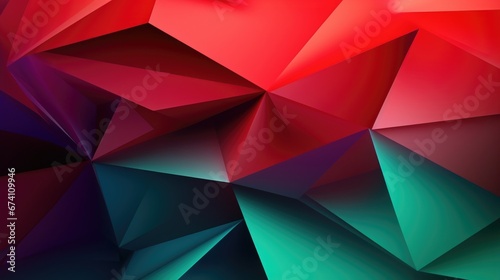 Banner with red and green abstract background for design. Geometric shapes, triangles, lines.