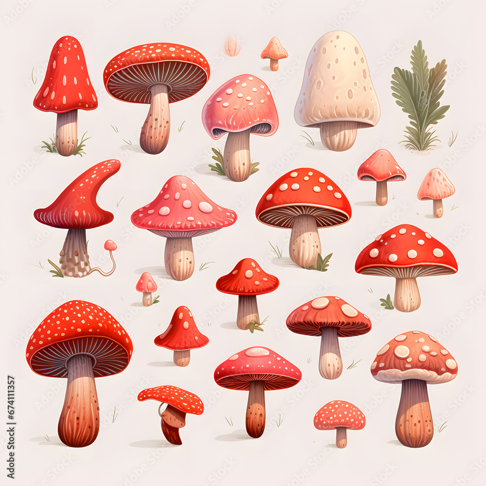 set of a variety of fungi mushrooms set of a variety of fungi mushrooms