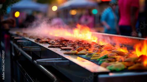 array of street tacos on a grill, emanating smoke and sizzle © Marco Attano