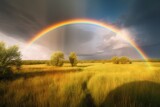 Rainbow over field, AI generated