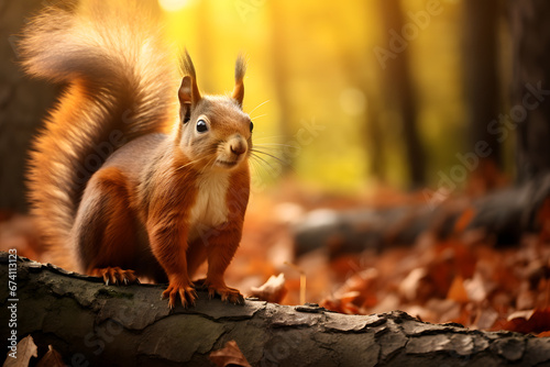 wildlife photography of a squirrel in the autumn woods, natural light