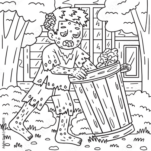 Zombie Rummaging a Trash Can Coloring Pages 