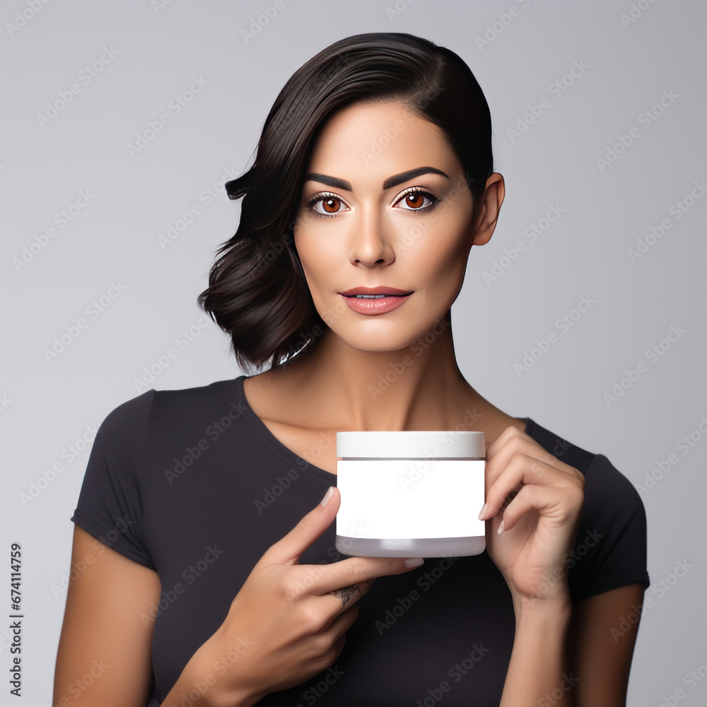 Beautiful young woman holding a jar of cream. Beauty and skin care concept. Beautiful young woman holding a jar of cream. Beauty and skin care concept.