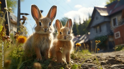 Lovely Bunny Easter Fluffy Brown Rabbits , Bright Background, Background Hd © Alex Cuong