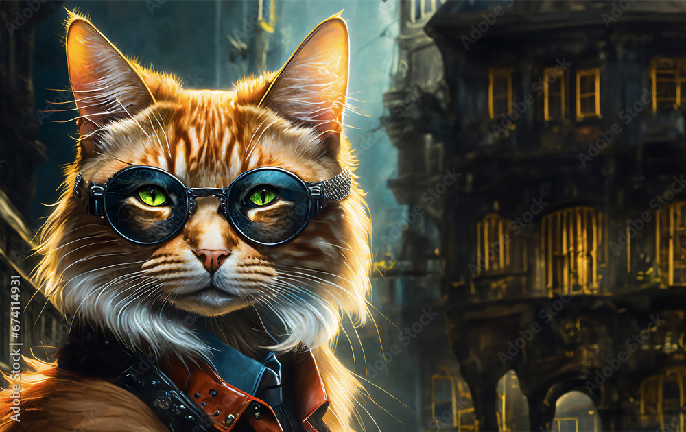 illustration d'un chat au pelage roux portant des lunettes et une ...
