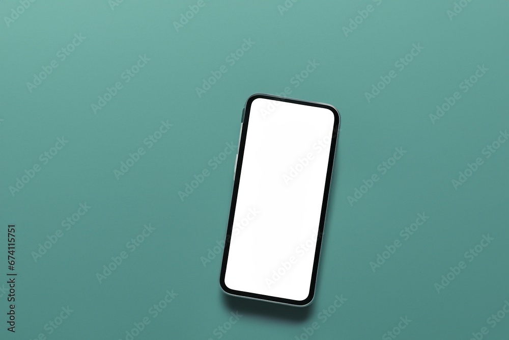 Smartphone mockup with blank white screen on blue and orange background Generated image