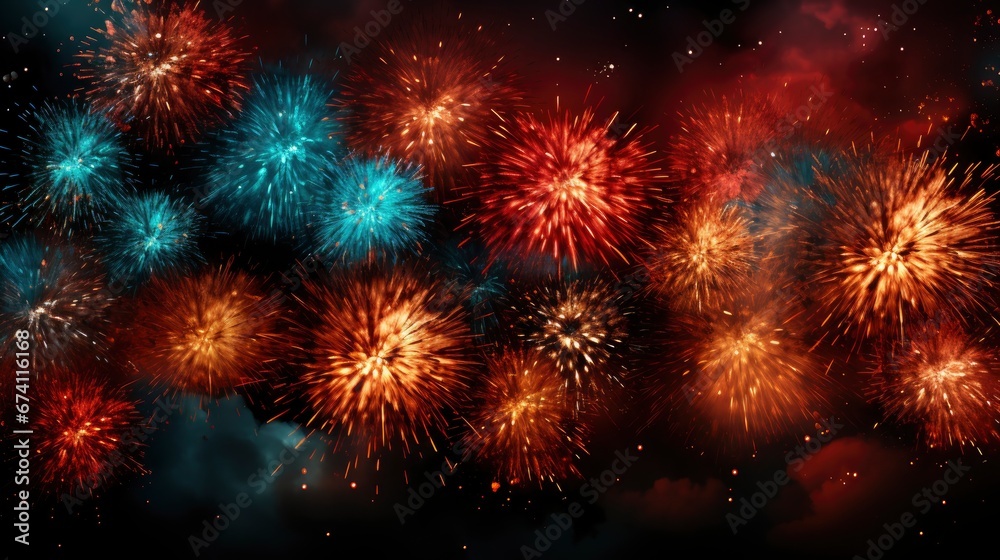 New Year Concept Cheering Crowd Fireworks , Bright Background, Background Hd