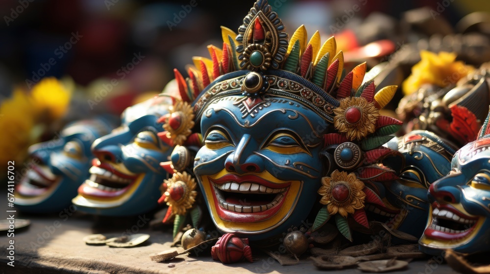Obraz premium Parade Colorful Smiling Mask Masskara Festiva, Bright Background, Background Hd