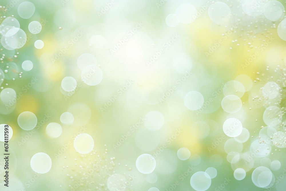 Abstract blurred fresh spring summer light delicate pastel yellow green white bokeh background texture with circular soft color lights. Beautiful backdrop illustration. Generative AI