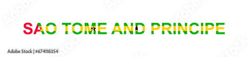 Letters Sao Tome and Principe in the style of the country flag. Sao Tome and Principe word in national flag style.