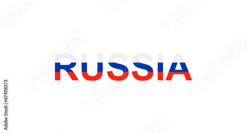 Letters Russia in the style of the country flag. Russia word in national flag style.