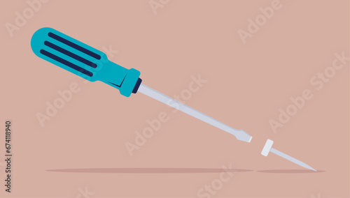 Screwdriver and screw - Vector illustration of carpenter hand tool screwing one single bolt in side view flat design with beige background