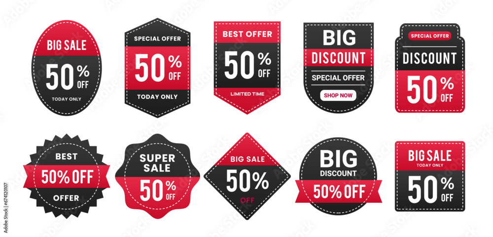Sale tags collection. Special offer, big sale, discount, best price, mega sale banner set