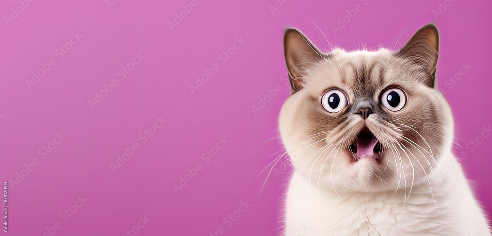 a portrait of a British Shorthair cat with a surprised expression, looking into the camera isolated a pink background. a portrait of a British Shorthair cat with a surprised expression, looking into the camera isolated a pink background.