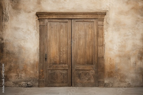 Aged wooden door on a paper background. Generative AI