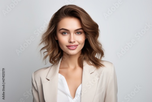 Young attractive woman dressed in business style. Successful business woman, employee, manager.