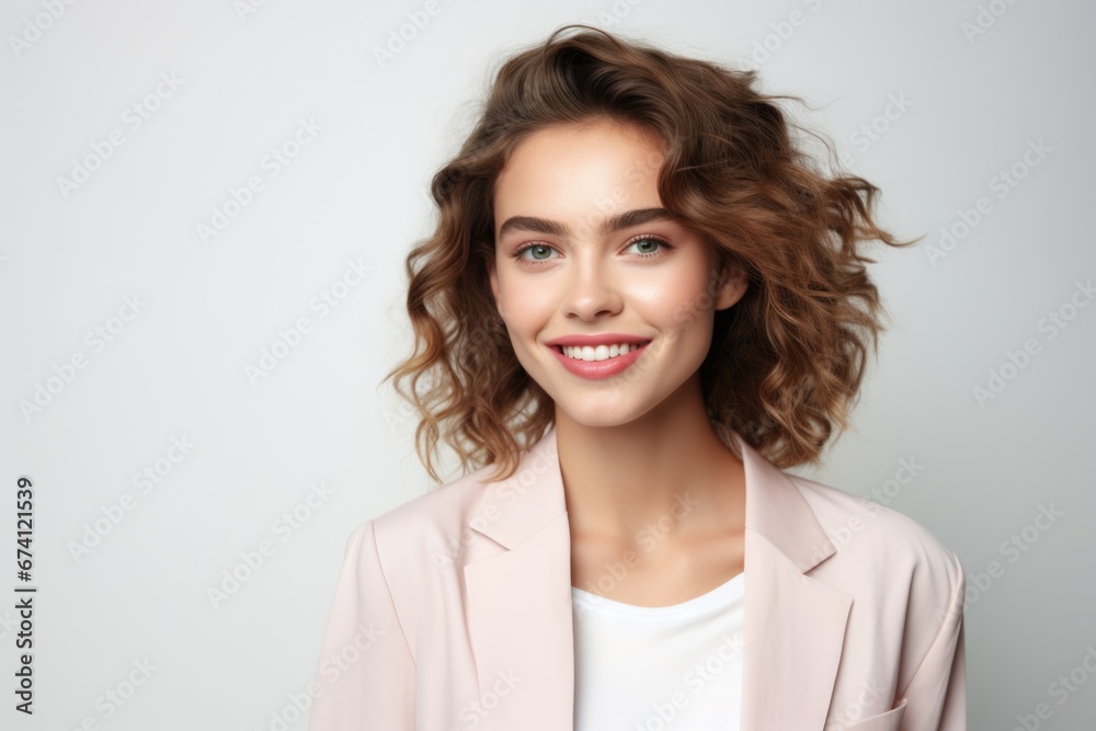 Young attractive woman dressed in business style. Successful business woman, employee, manager.