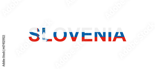 Letters Slovenia in the style of the country flag. Slovenia word in national flag style.