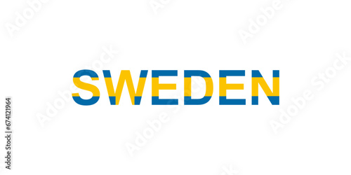 Letters Sweden in the style of the country flag. Sweden word in national flag style.