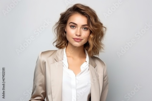 Young attractive woman dressed in business style. Successful business woman, employee, manager.
