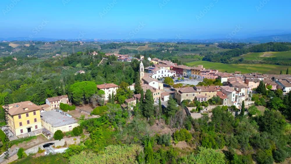 Stunning aerial top view flight drone. Tuscany quaint hill Village Winery farmer Stunning aerial top view flight drone. Tuscany quaint hill Village Winery farmer