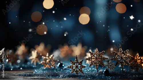 Christmas background with shiny snowflakes, Winter scenery
