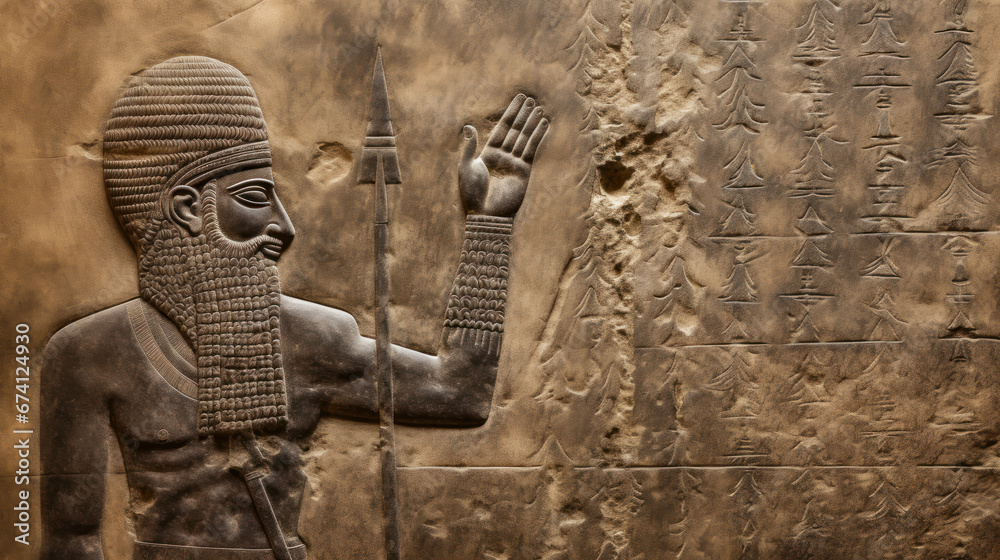 Foto de Babylonian wall art, relief of king or warrior carved in stone ...