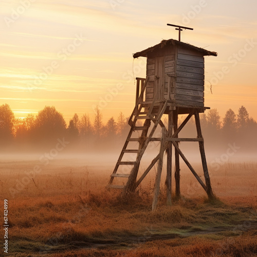 hunting pulpit on a field at dawn