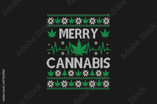 Merry Cannabis Ugly Christmas Sweater  Pattern Sublimation